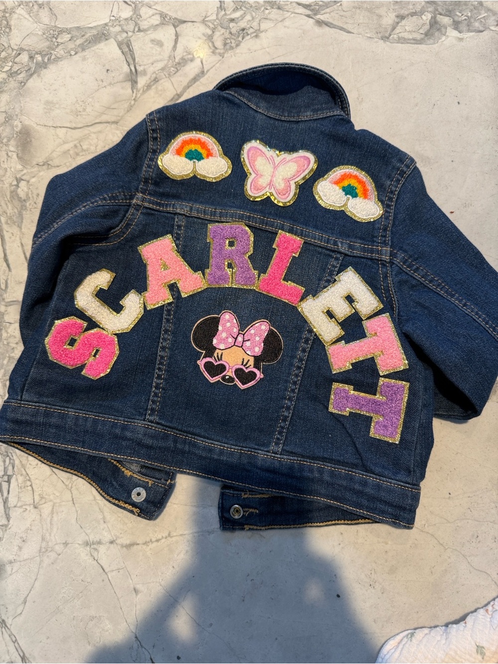 Custom The Children's Place Dark Blue Denim Jean Jacket with name “Scarlett”